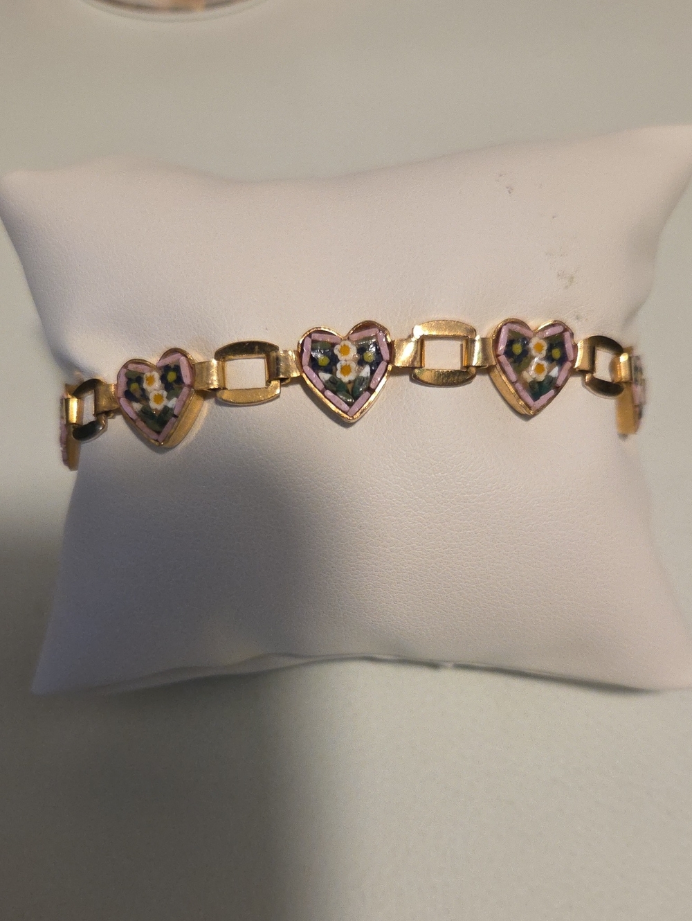 Micro Mosaic Hearts Gold Tone Bracelet